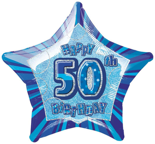 GLITZ BLUE 50TH BIRTHDAY STAR FOIL BALLOON - 50.8CM