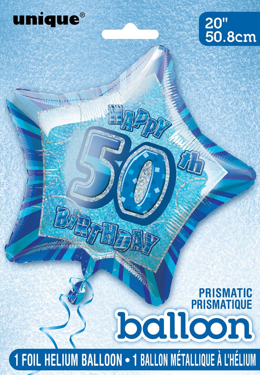 GLITZ BLUE 50TH BIRTHDAY STAR FOIL BALLOON - 50.8CM