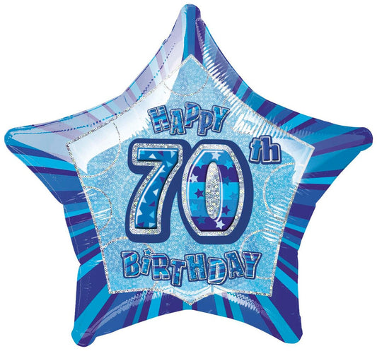 GLITZ BLUE 70TH BIRTHDAY STAR FOIL BALLOON - 50.8CM