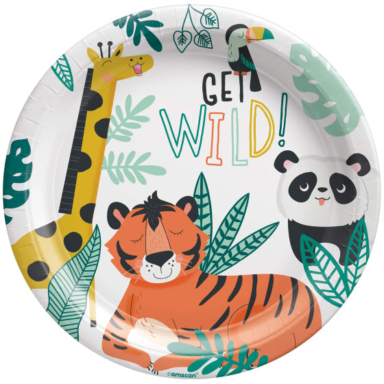 GET WILD JUNGLE ANIMALS ROUND PAPER PLATES 22.9CM - PACK OF 8