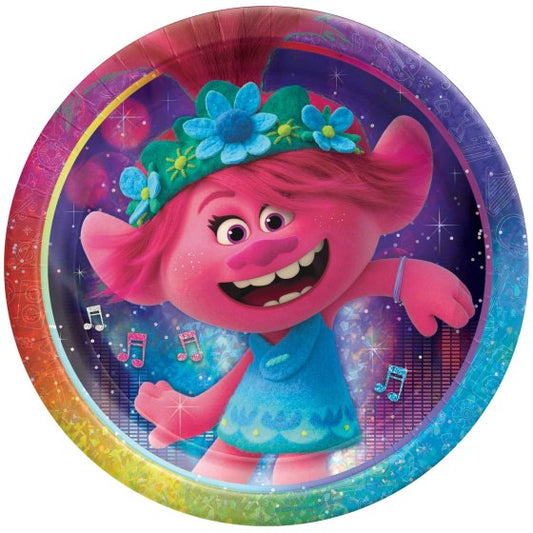 TROLLS WORLD TOUR PAPER ROUND PLATES 22.9CM - PACK OF 8