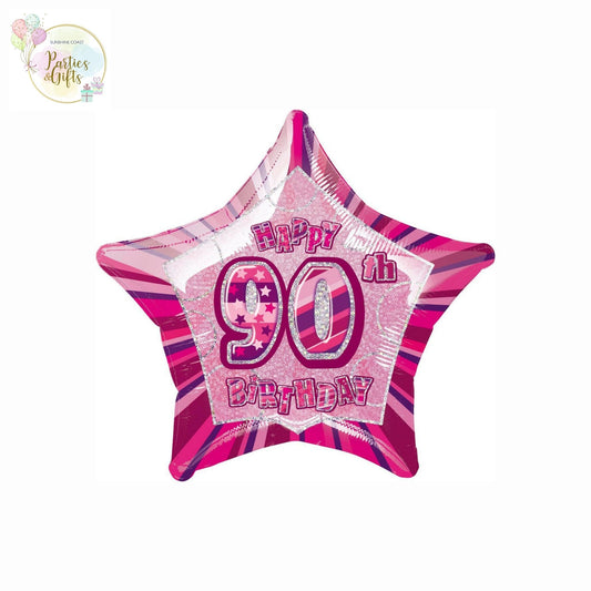 GLITZ PINK 90TH BIRTHDAY STAR FOIL BALLOON - 50.8CM