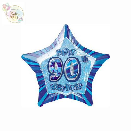 GLITZ BLUE 90TH BIRTHDAY STAR FOIL BALLOON - 50.8CM