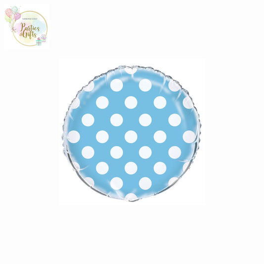 LIGHT BLUE & WHITE POLKA DOTS FOIL BALLOON - 45CM