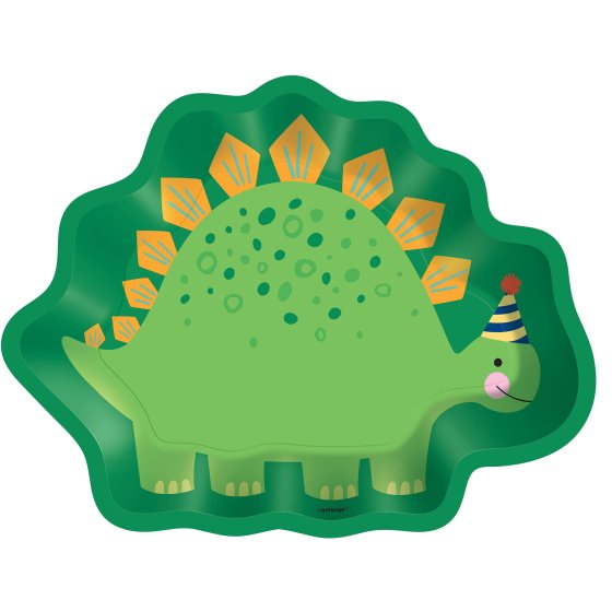 DINOSAUR SHAPED PAPER PLATES 17CM - PACK OF 8