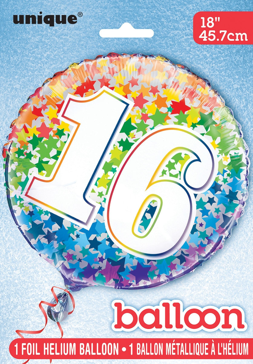 RAINBOW 16TH BIRTHDAY FOIL BALLOON - 45.7CM