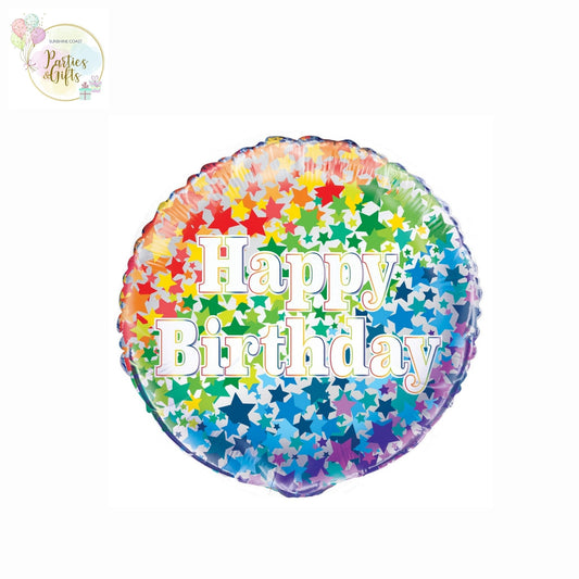 RAINBOW STARS HAPPY BIRTHDAY FOIL BALLOON - 45CM