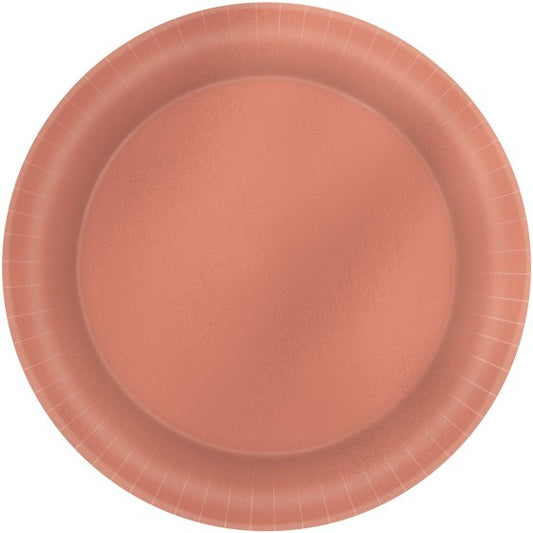 METALLIC ROSE GOLD PAPER PLATES 21.5CM ROUND - PACK OF 8