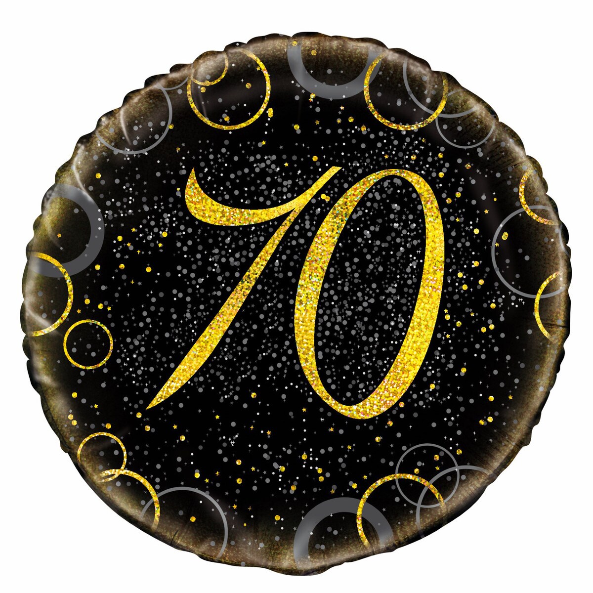 GLITZ BLACK AND GOLD 70TH BIRTHDAY STAR FOIL BALLOON - 45.7CM