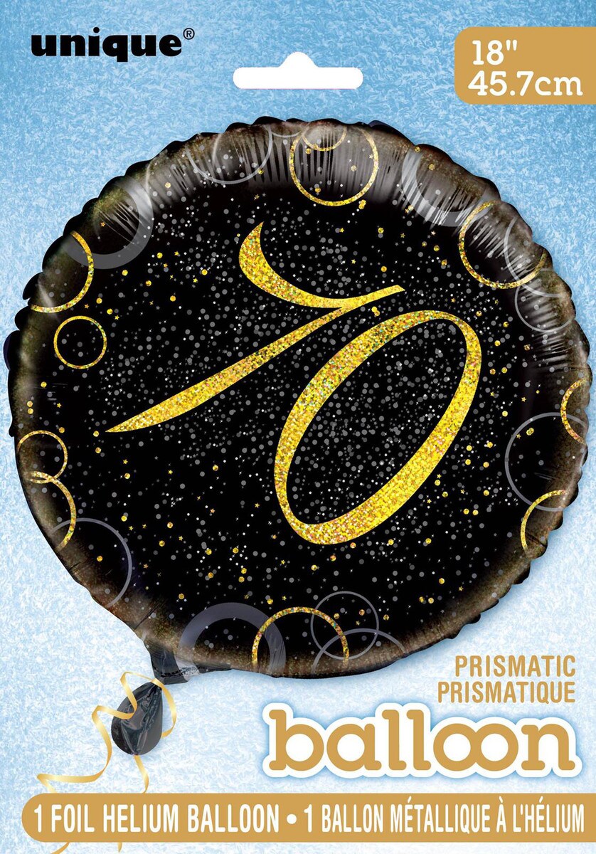 GLITZ BLACK AND GOLD 70TH BIRTHDAY STAR FOIL BALLOON - 45.7CM