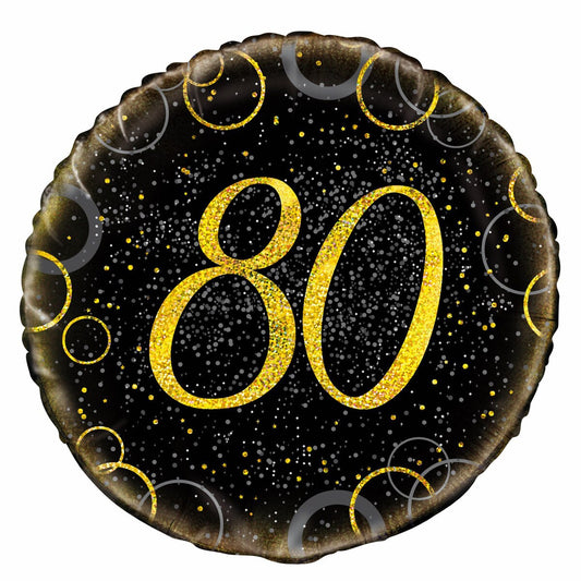 GLITZ BLACK AND GOLD 80TH BIRTHDAY STAR FOIL BALLOON - 45.7CM