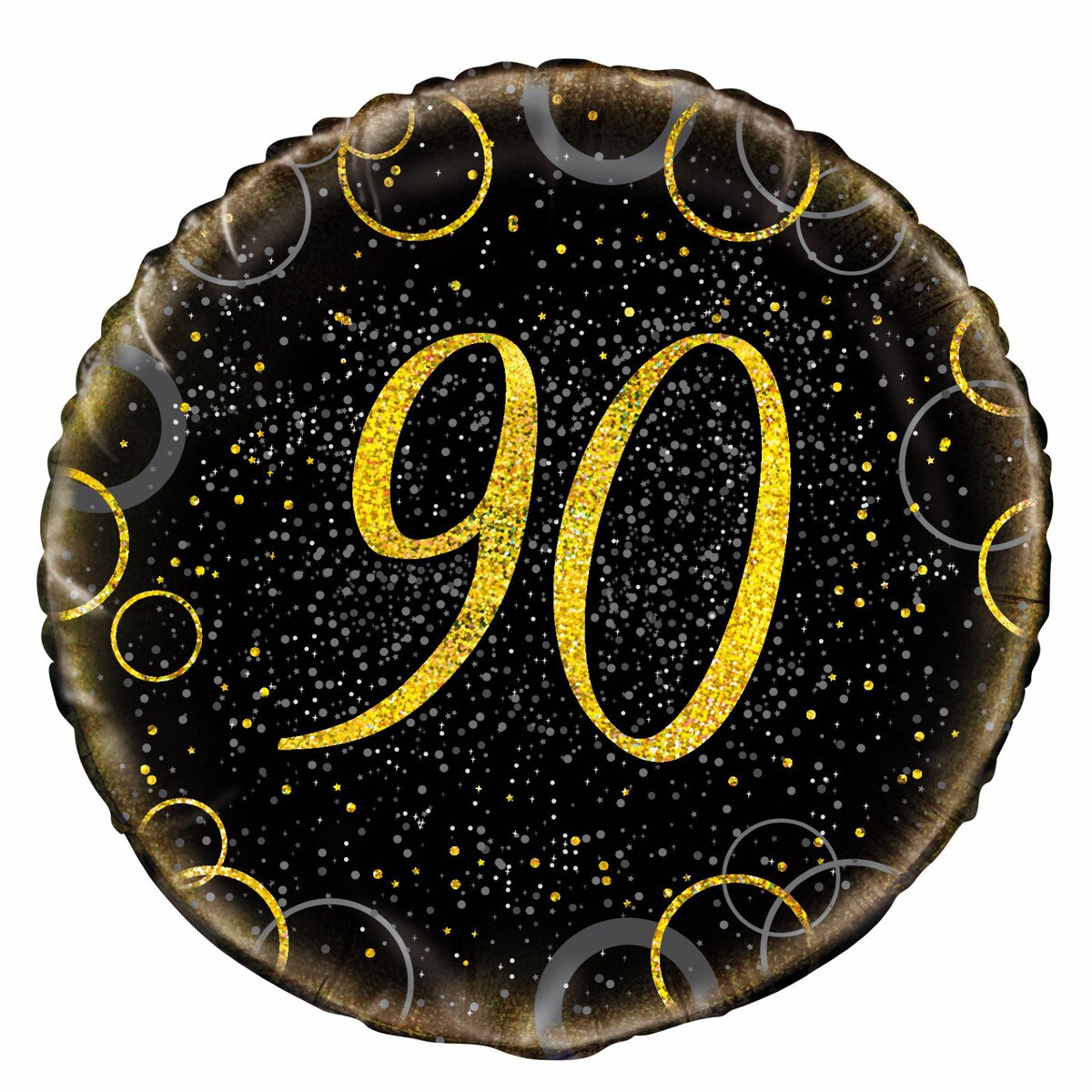 GLITZ BLACK AND GOLD 90TH BIRTHDAY STAR FOIL BALLOON - 45.7CM