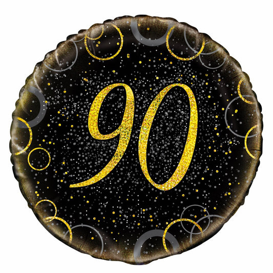 GLITZ BLACK AND GOLD 90TH BIRTHDAY STAR FOIL BALLOON - 45.7CM