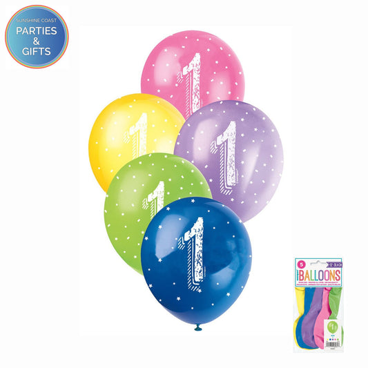 ASSORTED COLOURS 30.4CM LATEX BALLOONS 5 PACK - AGE 1