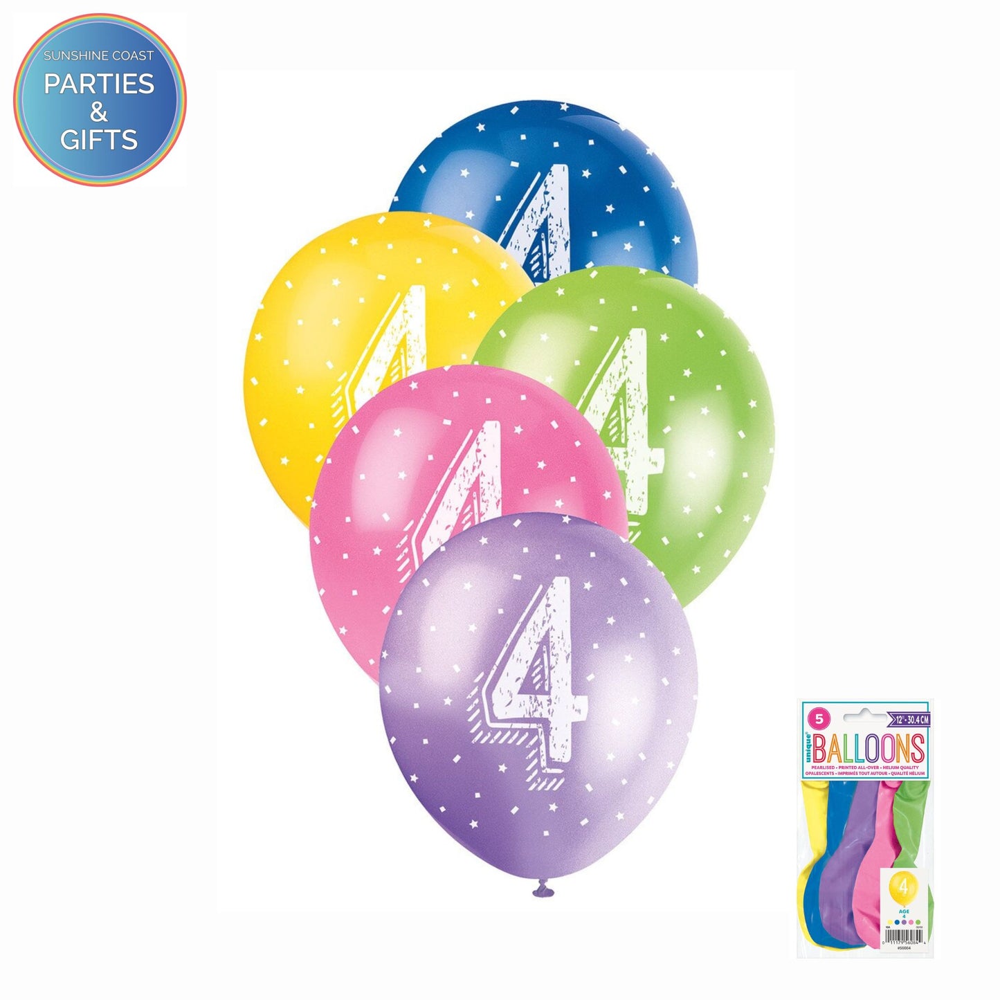 ASSORTED COLOURS 30.4CM LATEX BALLOONS 5 PACK - AGE 4