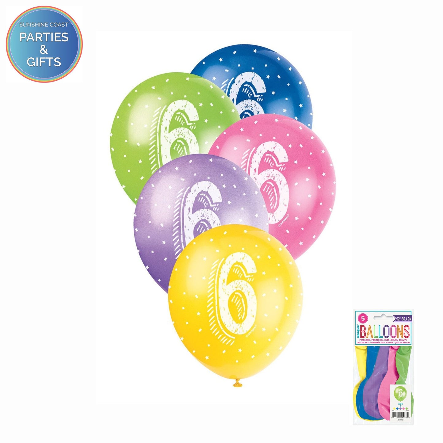 ASSORTED COLOURS 30.4CM LATEX BALLOONS 5 PACK - AGE 6