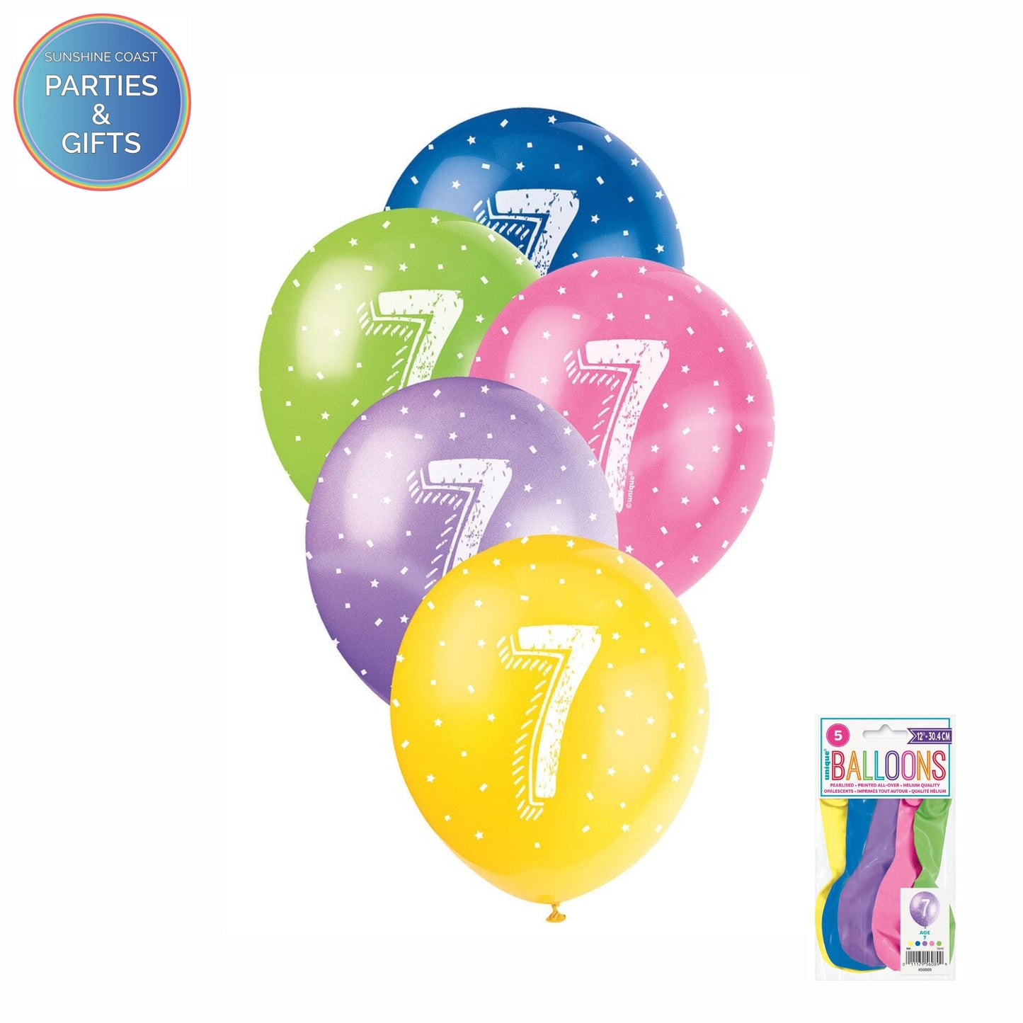 ASSORTED COLOURS 30.4CM LATEX BALLOONS 5 PACK - AGE 7