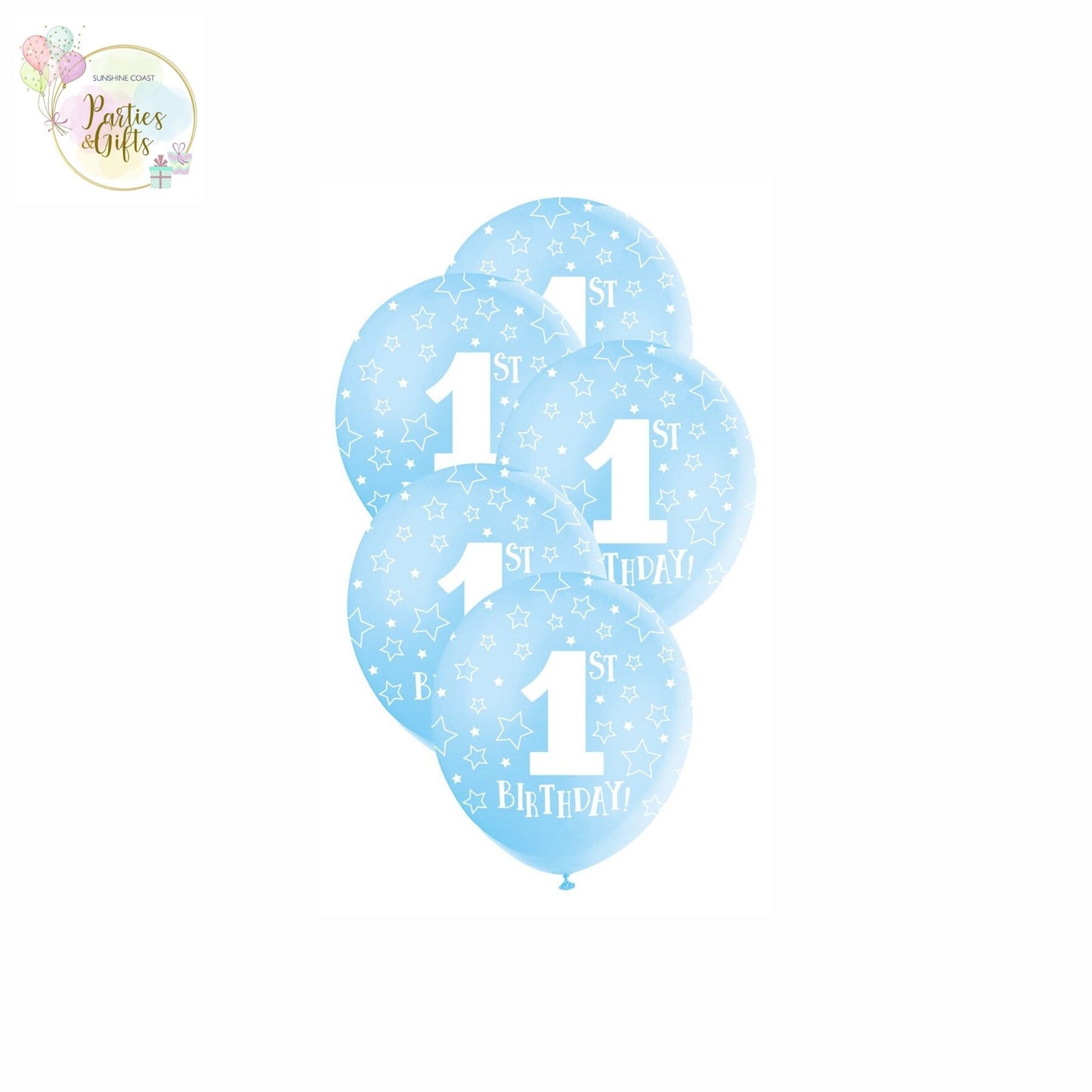 BLUE 1ST BIRTHDAY LATEX BALLOONS 30CM - PACK OF 5