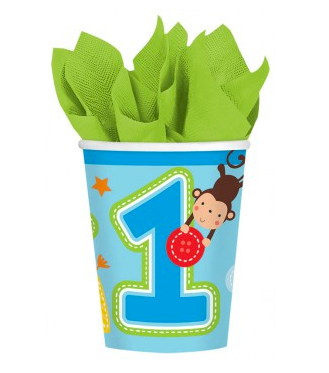 ONE WILD BOY 1ST BIRTHDAY 266ML PAPER CUPS - PACK OF 8