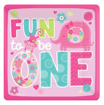 ONE WILD GIRL 1ST BIRTHDAY SQUARE PAPER PLATES 26CM - PACK OF 8