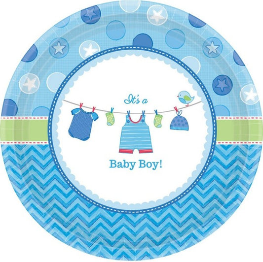 BABY SHOWER IT'S A BOY ROUND PAPER PLATES - PACK OF 8