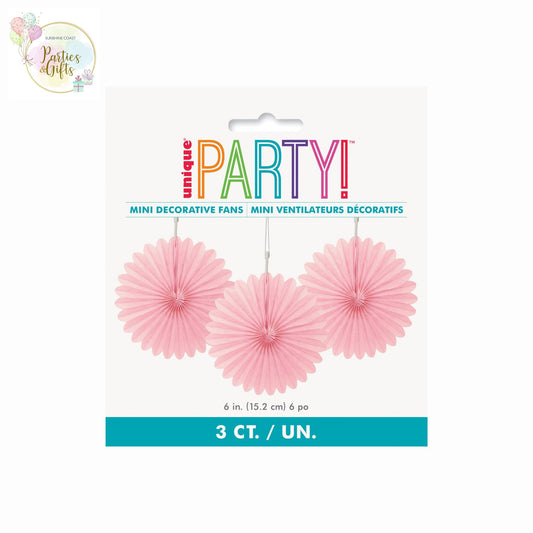 LOVELY PINK HANGING FAN DECORATIONS - 3 PIECES