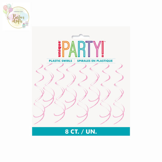 LOVELY PINK HANGING SWIRL DECORATIONS - 8 PIECES