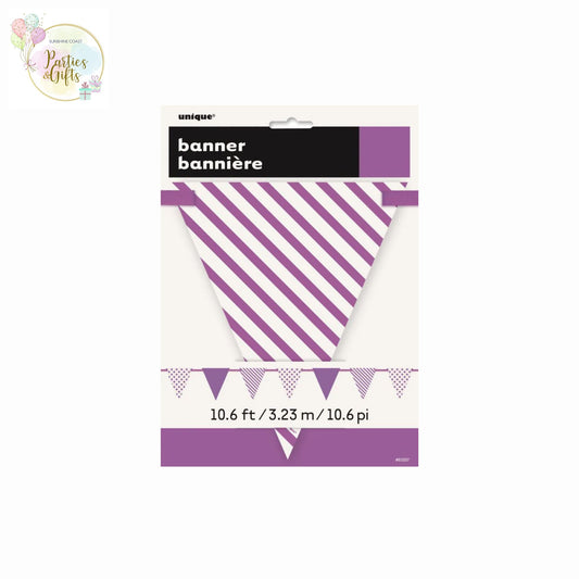 PRETTY PURPLE DOTS & STRIPES PAPER FLAG BANNER - 3.23M