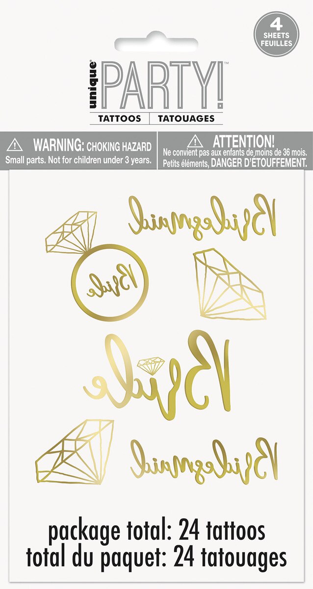 UNIQUE PARTY - BACHELORETTE METALLIC FOIL TEMPORARY TATTOOS - PACK OF 24