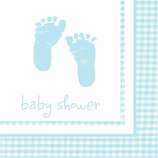 BABY SHOWER PLAID BABY BOY BEVERAGE NAPKINS - PACK OF 16