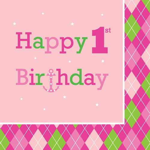 OCEAN PREPPY GIRL 1ST BIRTHDAY LUNCH NAPKINS - PACK OF 16