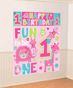 ONE WILD GIRL 1ST BIRTHDAY SCENE SETTERS WALL DECORATING KIT - 5 PIECES