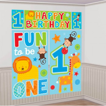 ONE WILD BOY 1ST BIRTHDAY SCENE SETTERS WALL DECORATING KIT - 5 PIECES