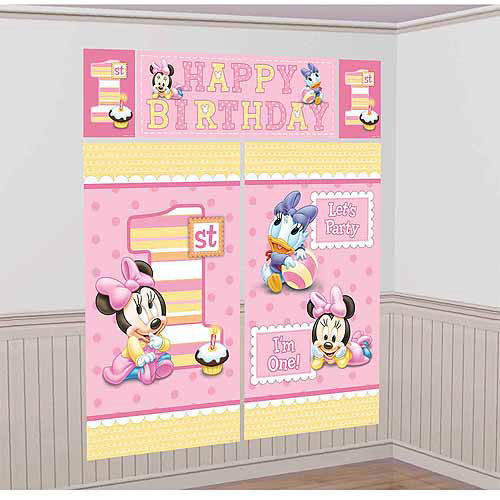 MINNIE MOUSE 1ST BIRTHDAY SCENE SETTERS WALL DECORATING KIT