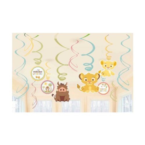 BABY SHOWER LION KING SWEET CIRCLE HANGING SWIRL DECORATIONS - 12 PIECES