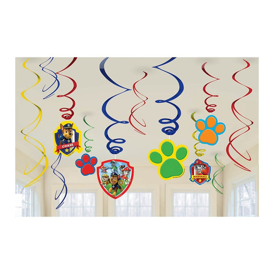 PAW PATROL HANGING SWIRL DECORATIONS - 12 PIECES