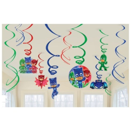 PJ MASKS HANGING SWIRL DECORATIONS - 12 PIECES
