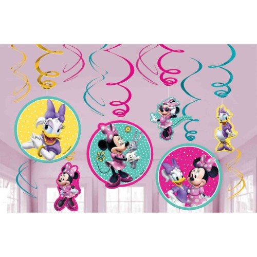 MINNIE MOUSE BOWS SWIRL DECORATIONS - 12 PIECES