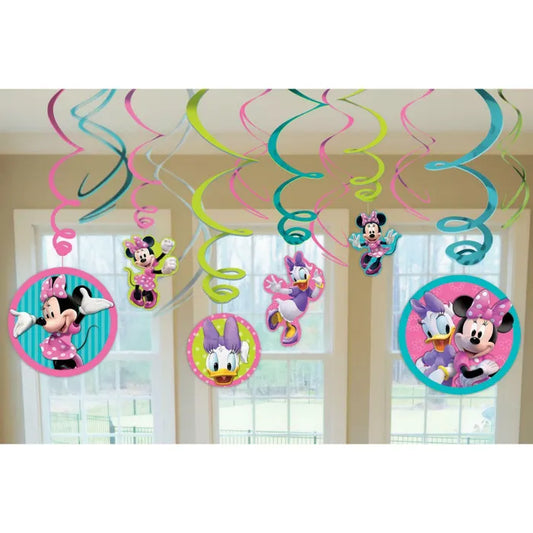 MINNIE MOUSE BOW-TIQUE HANGING SWIRL DECORATIONS - 12 PIECES