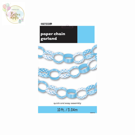 POWDER BLUE & WHITE DOTS PAPER CHAIN GARLAND - 3M
