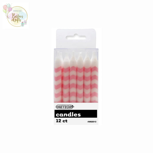 LOVELY PINK CHEVRON CANDLES - PACK OF 12