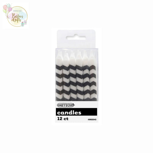 BLACK CHEVRON CANDLES - PACK OF 12
