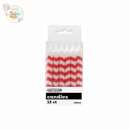 RED CHEVRON CANDLES - PACK OF 12