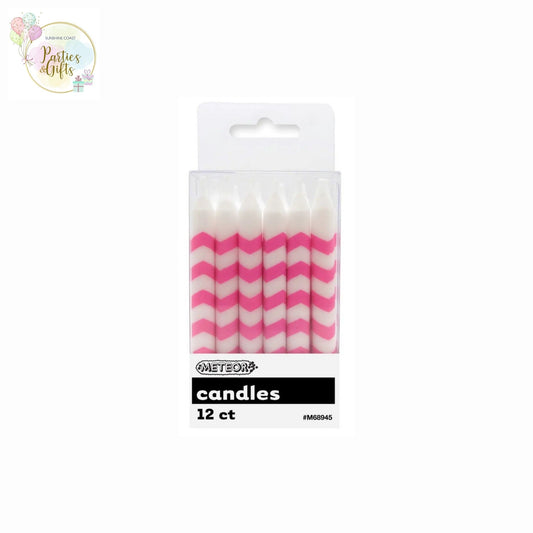 HOT PINK CHEVRON CANDLES - PACK OF 12