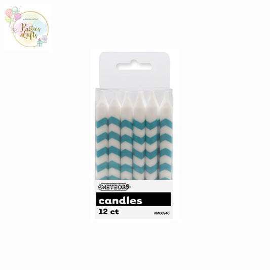 CARIBBEAN TEAL CHEVRON CANDLES - PACK OF 12