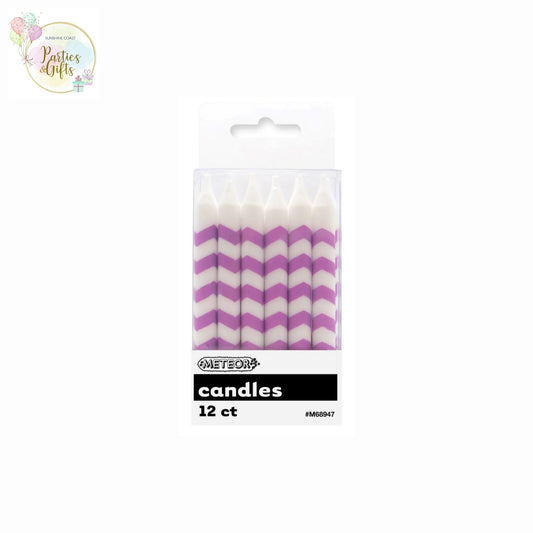 PRETTY PURPLE CHEVRON CANDLES - PACK OF 12