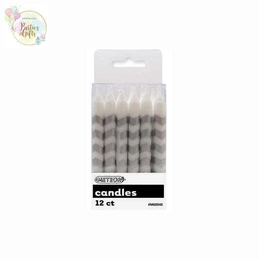 SILVER CHEVRON CANDLES - PACK OF 12