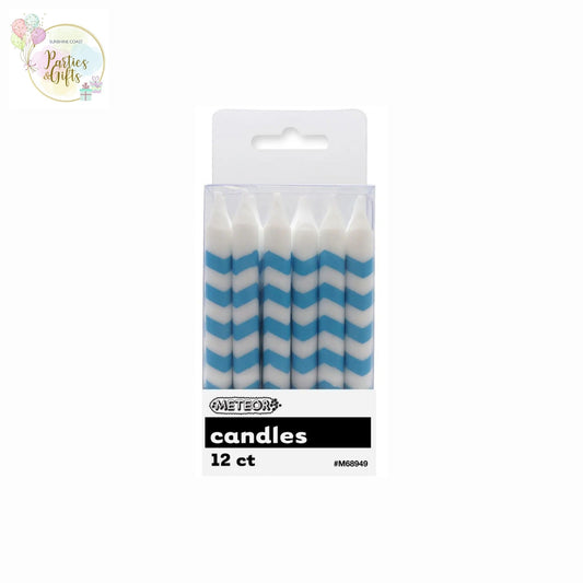 POWDER BLUE CHEVRON CANDLES - PACK OF 12