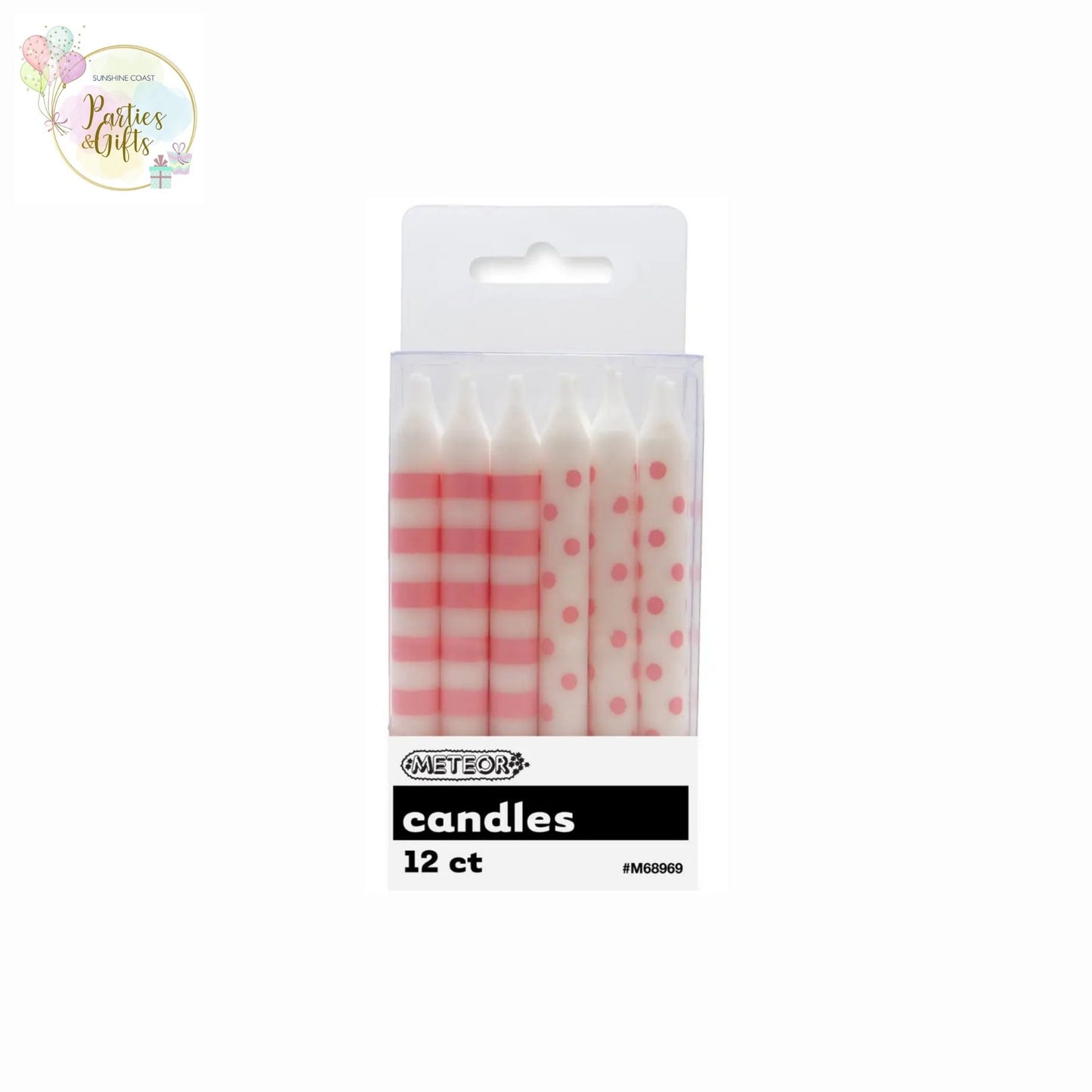 LOVELY PINK DOTS & STRIPES CANDLES - PACK OF 12