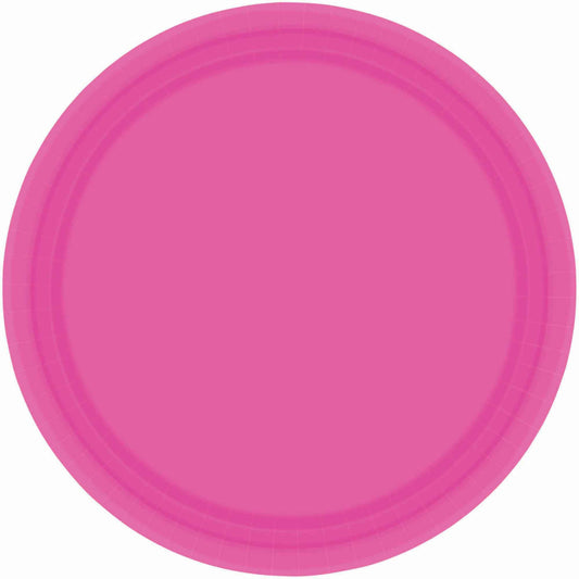 BRIGHT PINK ROUND PAPER PLATES 26.7CM - PACK OF 20